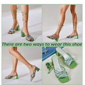 Lace Up Chunky Heel Sandals Strappy Straps Ankle Wrap Heels, Size 9